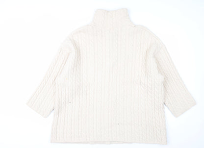 H&M Mens Ivory Wool Blend Cable Knit Half Zip Jumper M
