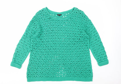 River Island Women Green Crochet Knit Jumper Size 14 Relaxed Fit