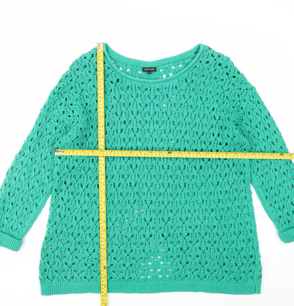 River Island Women Green Crochet Knit Jumper Size 14 Relaxed Fit