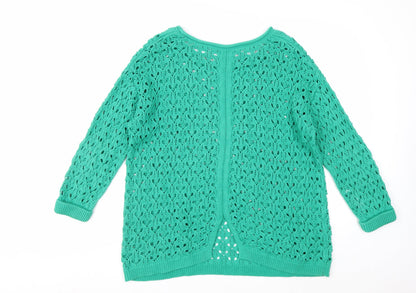 River Island Women Green Crochet Knit Jumper Size 14 Relaxed Fit