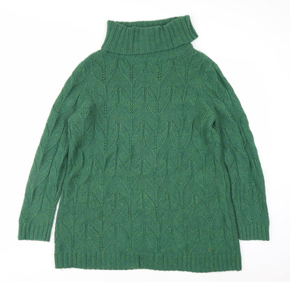 Seasalt Cornwall Women Green Roll Neck Cable-Knit Jumper UK 14