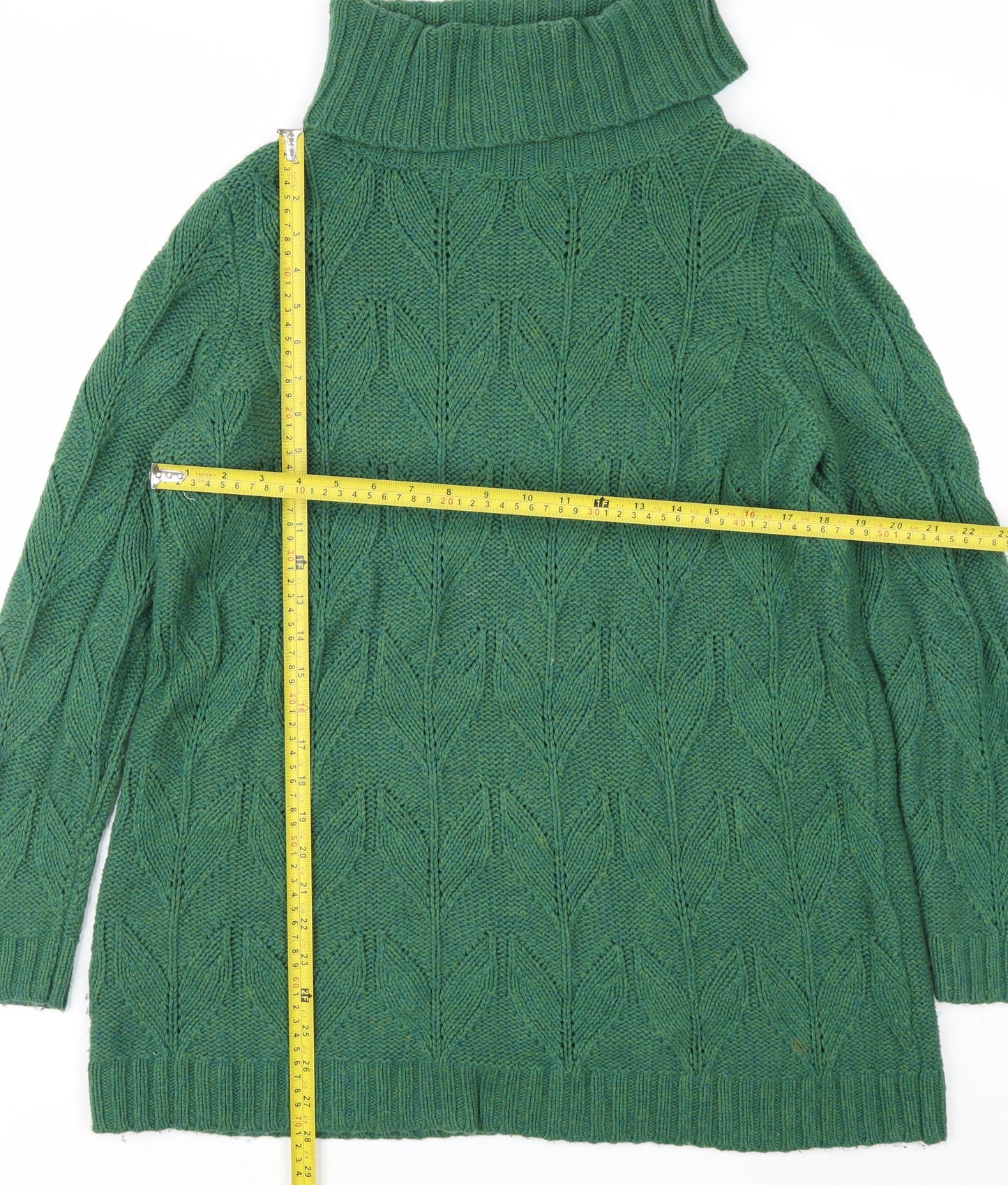 Seasalt Cornwall Women Green Roll Neck Cable-Knit Jumper UK 14