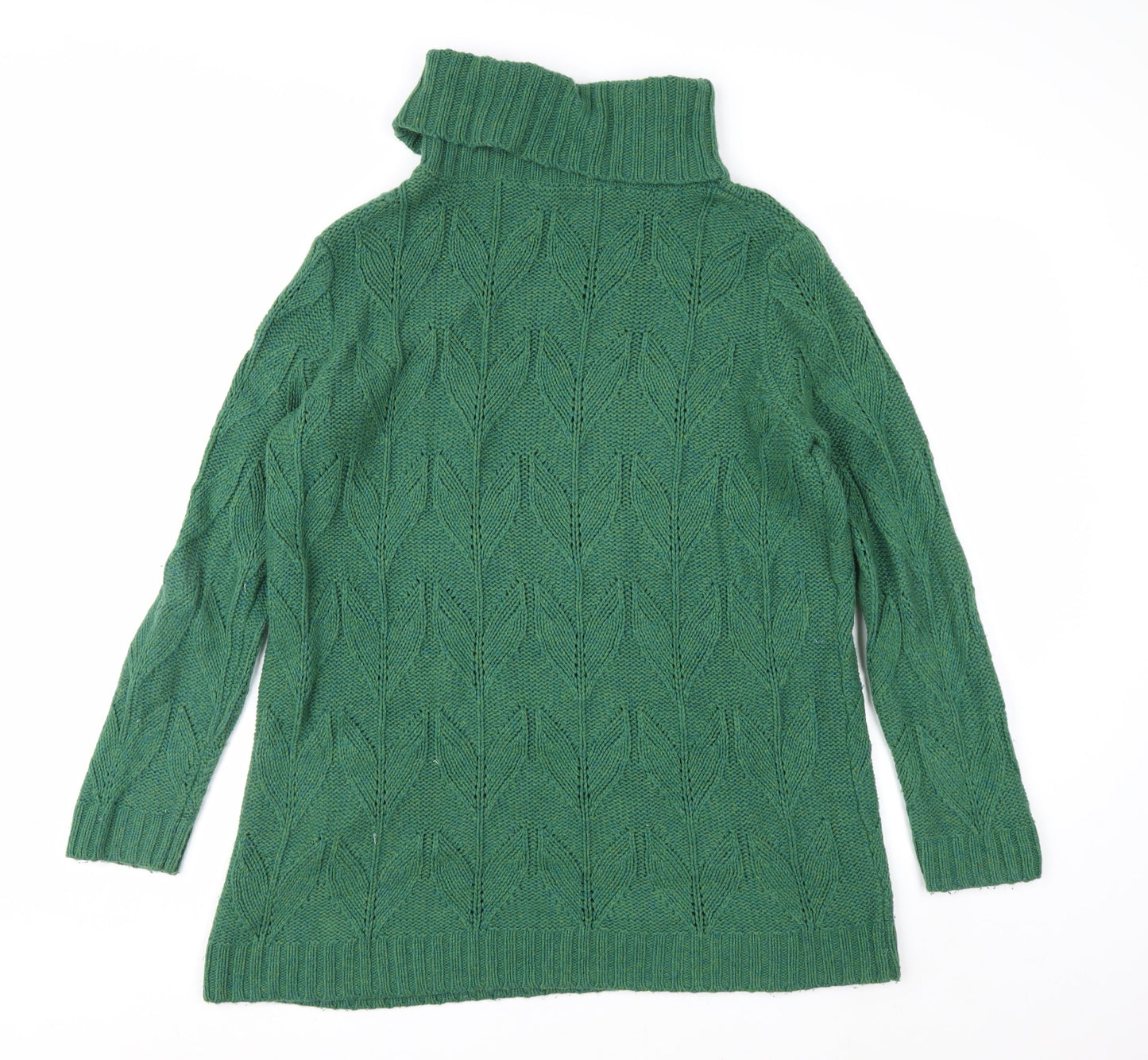 Seasalt Cornwall Women Green Roll Neck Cable-Knit Jumper UK 14