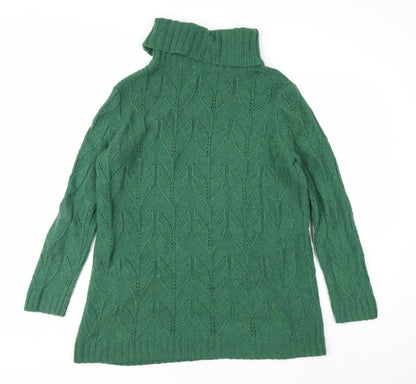 Seasalt Cornwall Women Green Roll Neck Cable-Knit Jumper UK 14