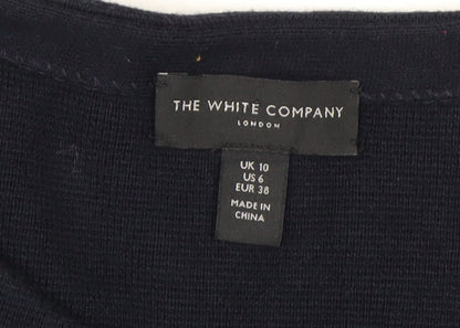 The White Company Women's Navy Cardigan UK 10 Merino Wool Cotton Blend