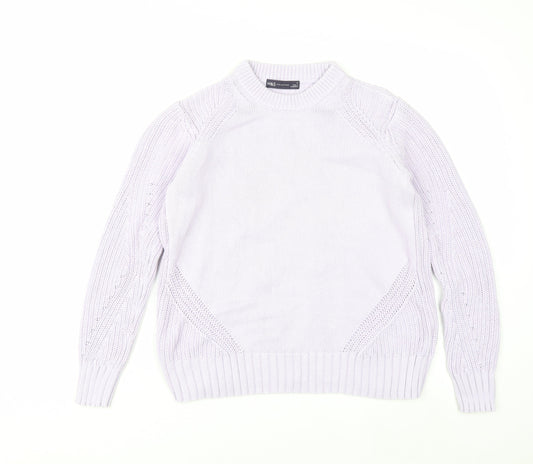 Marks and Spencer Women Lilac Cotton Knit Crew Neck Jumper Small