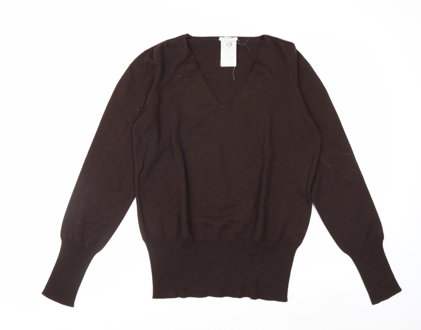 MaxMara Women Brown V-Neck Wool Pullover Jumper XL