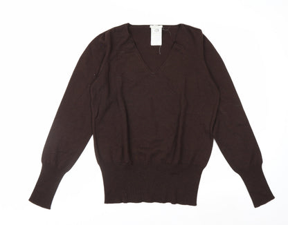 MaxMara Women Brown V-Neck Wool Pullover Jumper XL