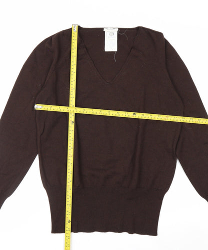 MaxMara Women Brown V-Neck Wool Pullover Jumper XL