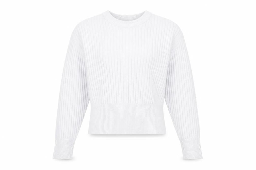 Pull&Bear Women's Grey Ribbed Knit Slim Fit Crew Neck Jumper Size S