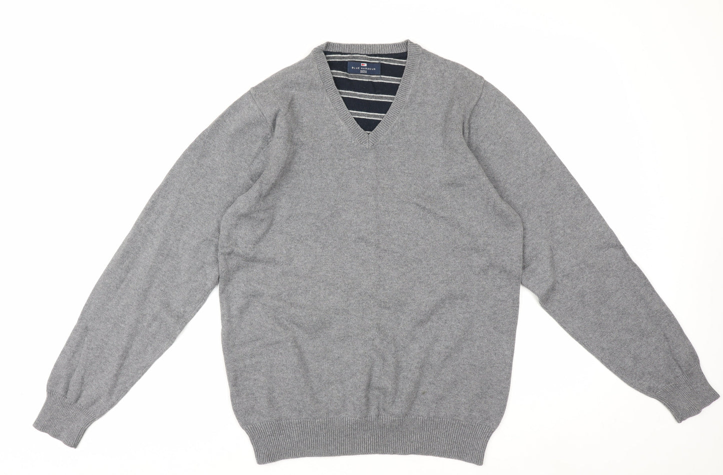 Marks and Spencer Men’s Grey V-Neck Cotton Pullover Jumper S