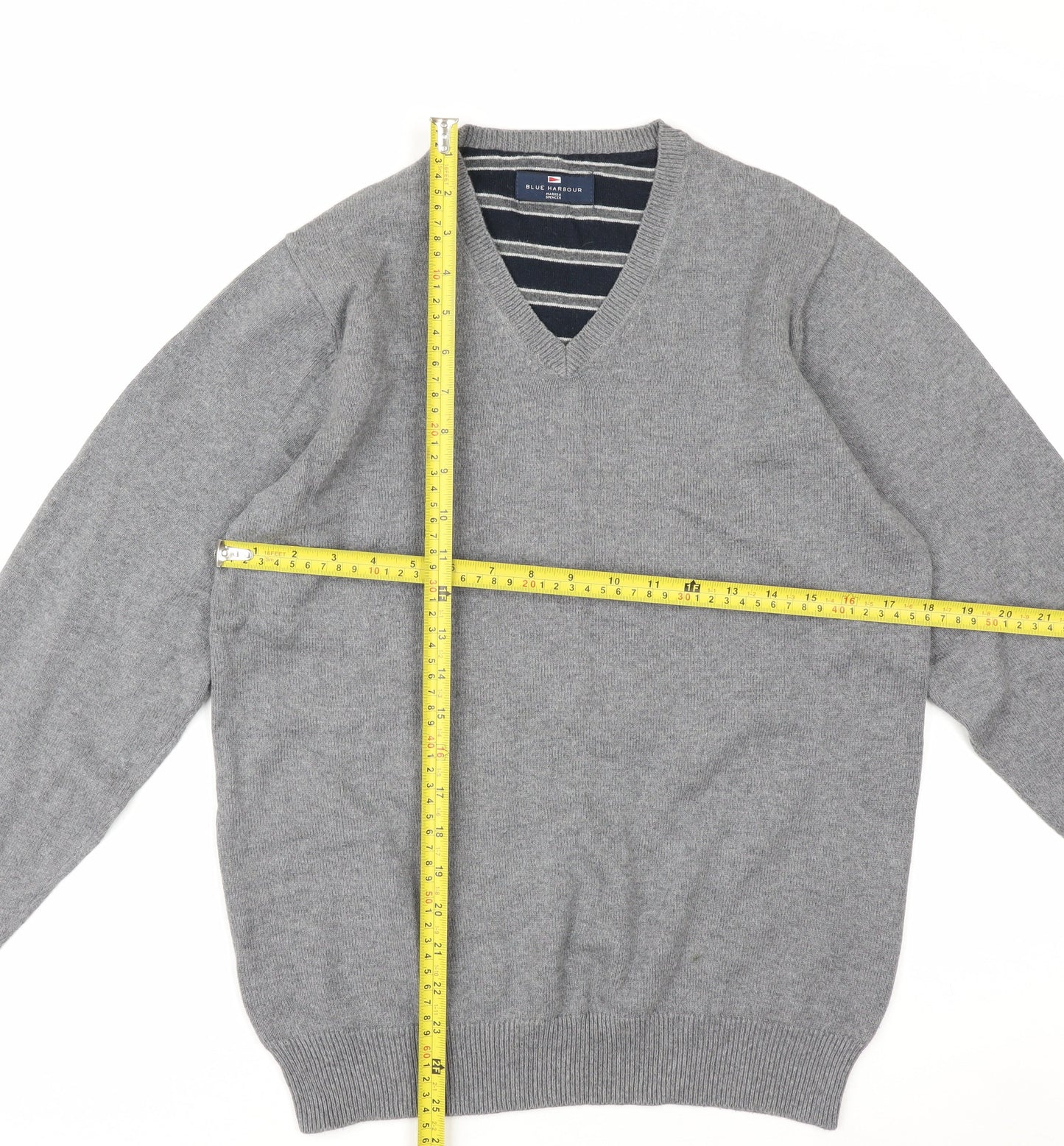 Marks and Spencer Men’s Grey V-Neck Cotton Pullover Jumper S