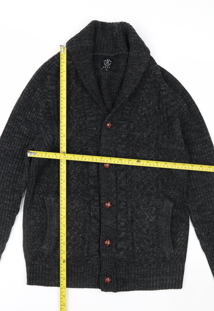 Next Men Grey Cable Knit Shawl Collar Cardigan Jumper M