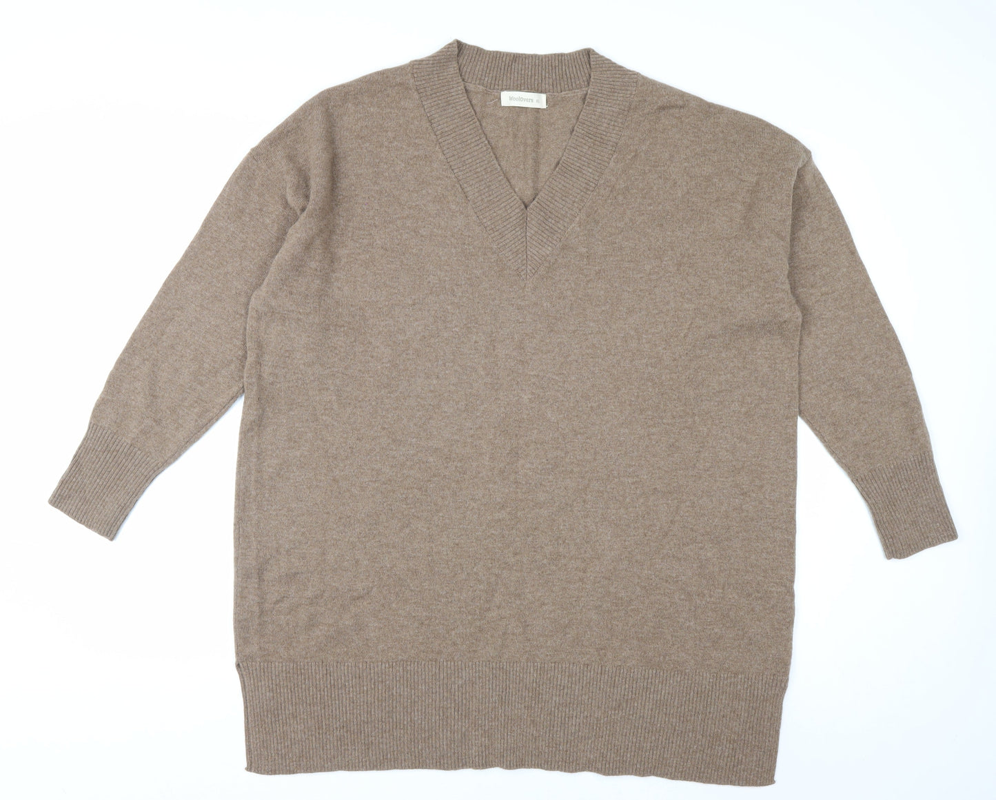 Woolovers Womens Beige XL V-Neck Cashmere Merino Wool Jumper