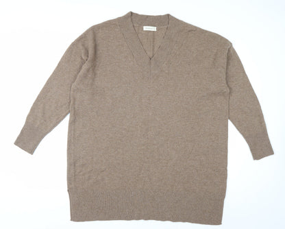 Woolovers Womens Beige XL V-Neck Cashmere Merino Wool Jumper