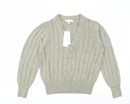 Marks and Spencer Per Una Green Cotton Henley Jumper Women’s Size 14