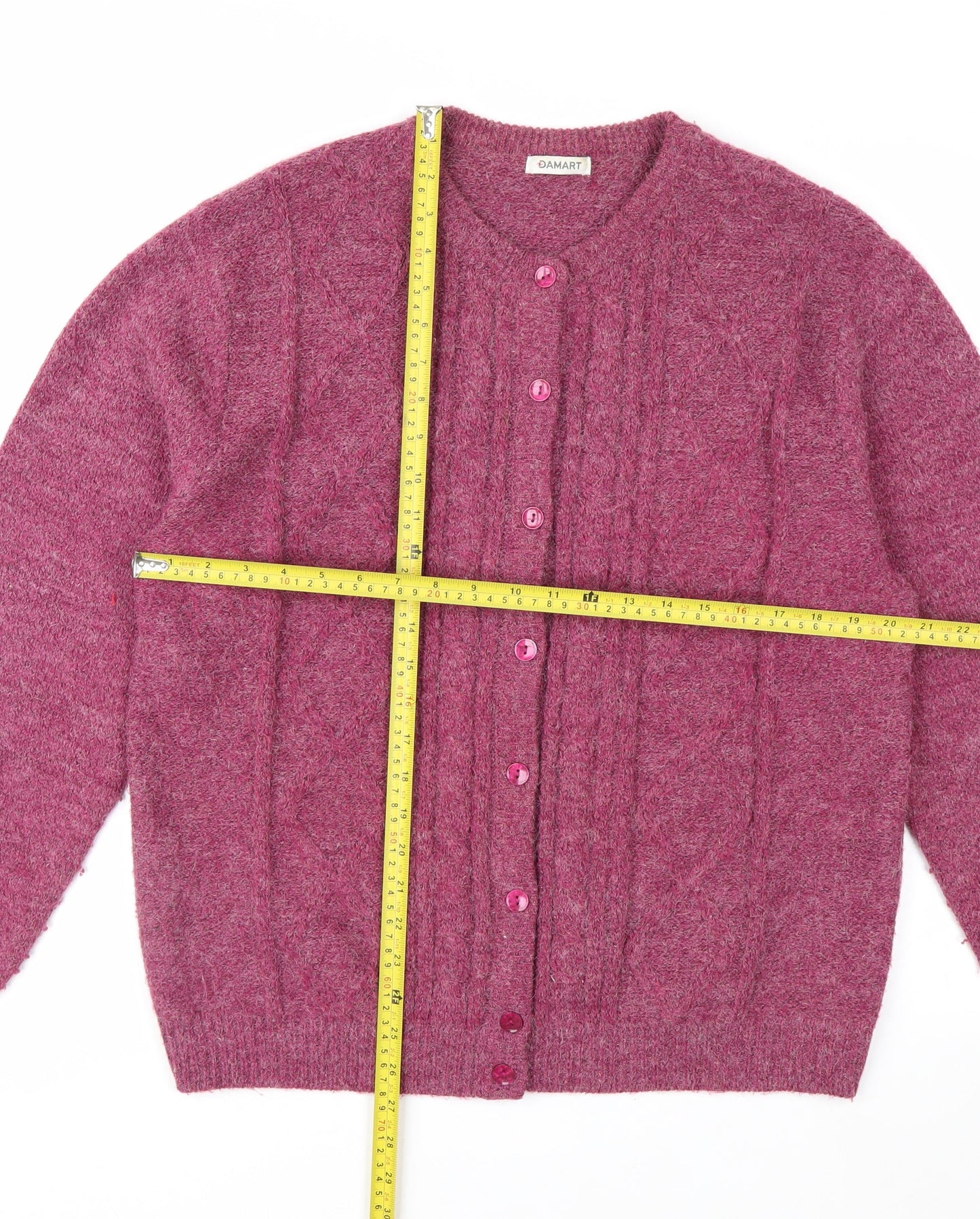 Damart Women's Purple Cable-Knit Cardigan L 18/20 Acrylic Blend