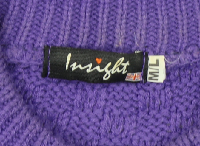 Insight Women Purple Cable Knit Cardigan M Acrylic Crew Neck