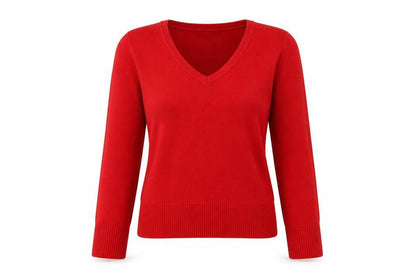 French Connection Women's Red V-Neck Long Sleeve Pullover Jumper M