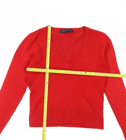 French Connection Women's Red V-Neck Long Sleeve Pullover Jumper M