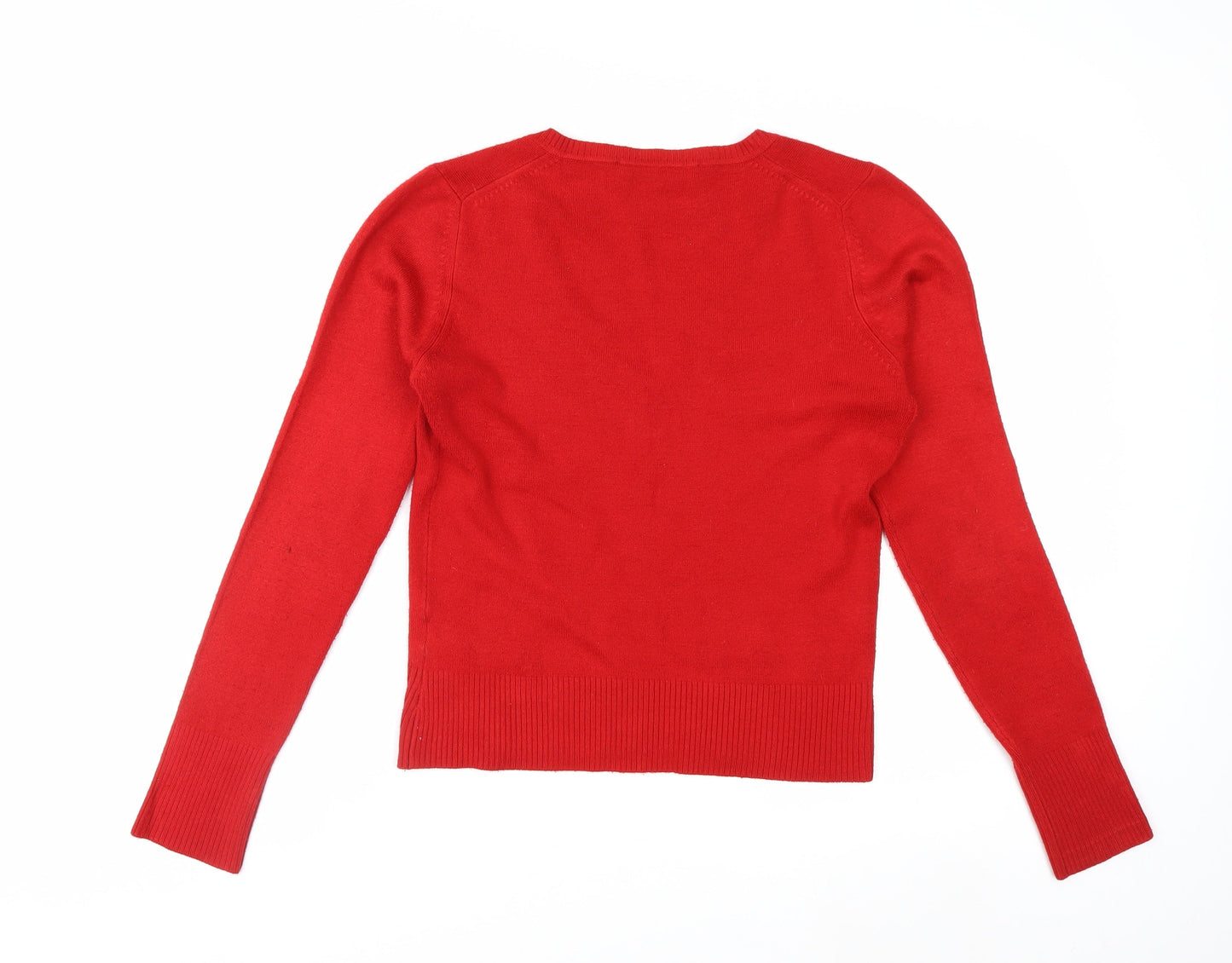 French Connection Women's Red V-Neck Long Sleeve Pullover Jumper M