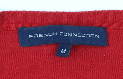 French Connection Women's Red V-Neck Long Sleeve Pullover Jumper M