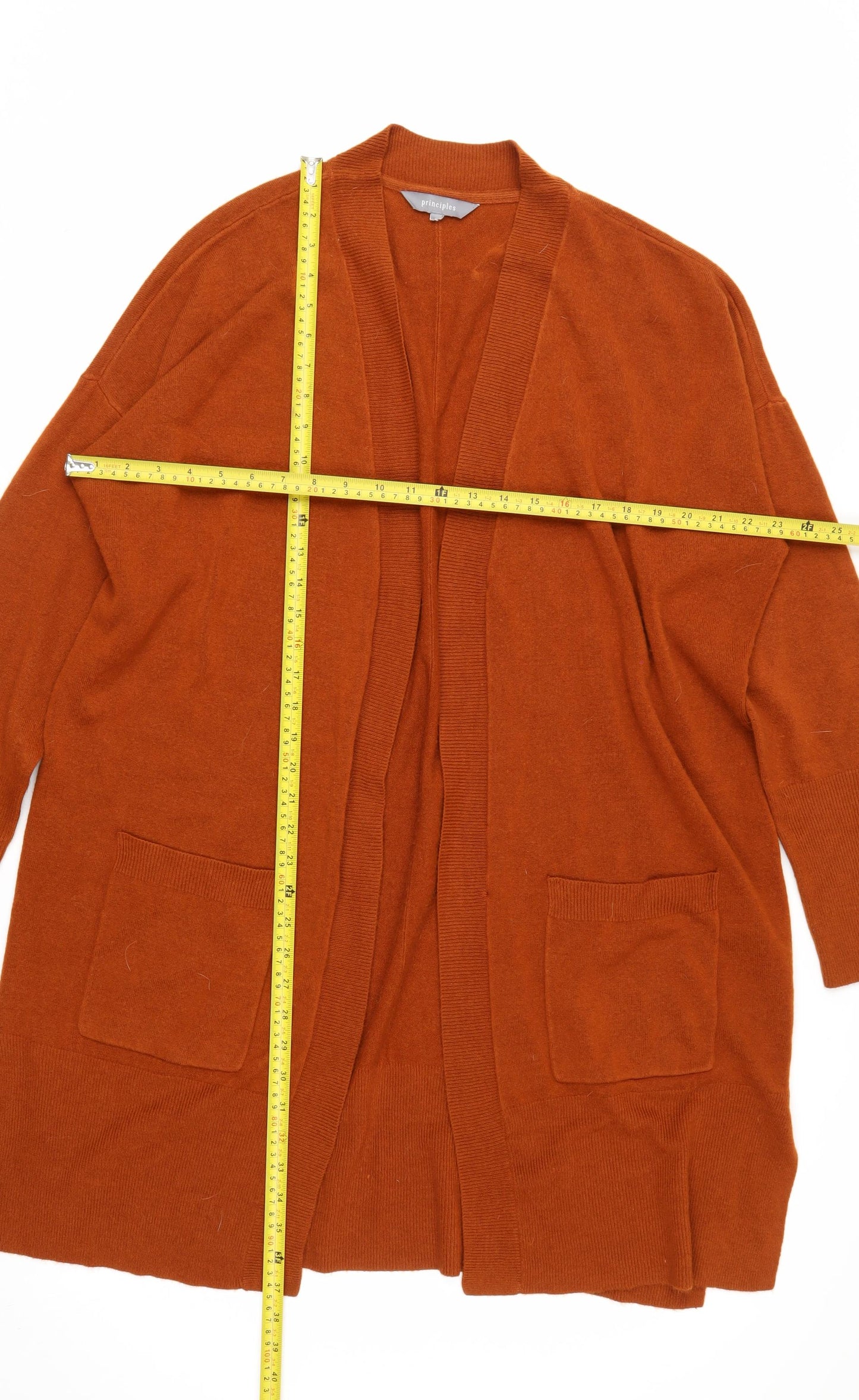Principles Women Rust Orange Longline Acrylic Cardigan Size 20