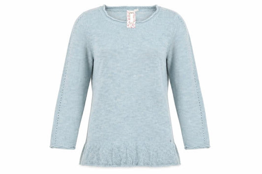 White Stuff Women Blue Linen Cotton Crew Neck Jumper Size 12