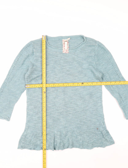 White Stuff Women Blue Linen Cotton Crew Neck Jumper Size 12
