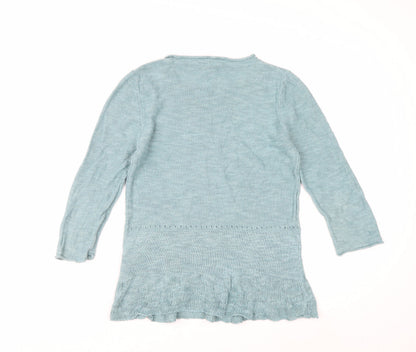 White Stuff Women Blue Linen Cotton Crew Neck Jumper Size 12