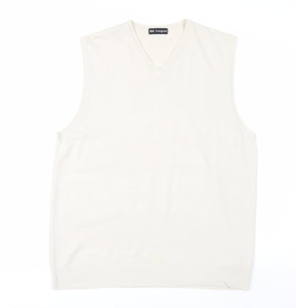 Marks and Spencer Men Ivory V-Neck Knit Acrylic Sleeveless Vest L