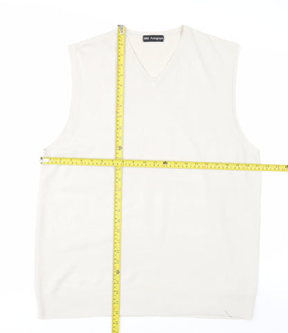 Marks and Spencer Men Ivory V-Neck Knit Acrylic Sleeveless Vest L