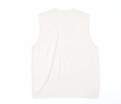 Marks and Spencer Men Ivory V-Neck Knit Acrylic Sleeveless Vest L