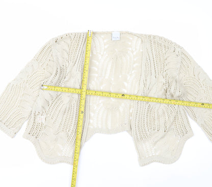 Stock Shop Women Beige Open Knit 3/4 Sleeve Cardigan M