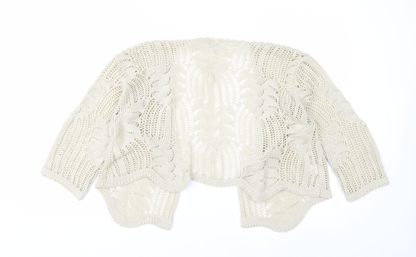 Stock Shop Women Beige Open Knit 3/4 Sleeve Cardigan M