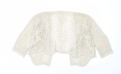 Stock Shop Women Beige Open Knit 3/4 Sleeve Cardigan M