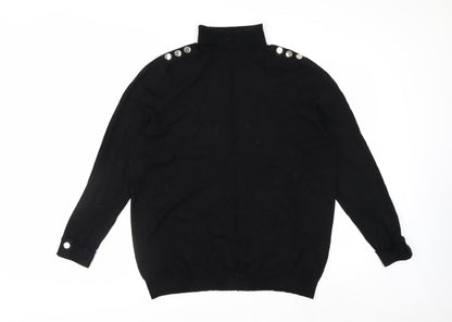 Wallis Women’s Black Roll Neck Button Shoulder Jumper Size 18