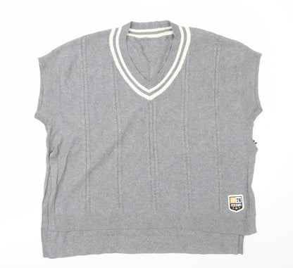 PERSON'S Women's Grey V-Neck Sleeveless Knit Vest Jumper Size S