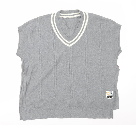 PERSON'S Women's Grey V-Neck Sleeveless Knit Vest Jumper Size S