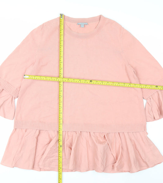 COS Womens Pink Cotton Ruffle Hem 3/4 Sleeve Jumper Size 12