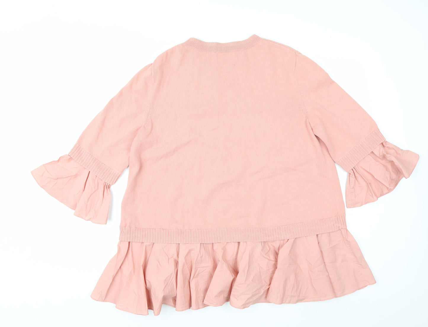 COS Womens Pink Cotton Ruffle Hem 3/4 Sleeve Jumper Size 12