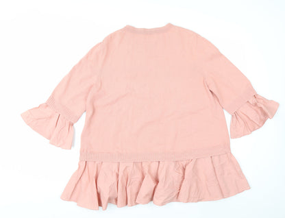 COS Womens Pink Cotton Ruffle Hem 3/4 Sleeve Jumper Size 12