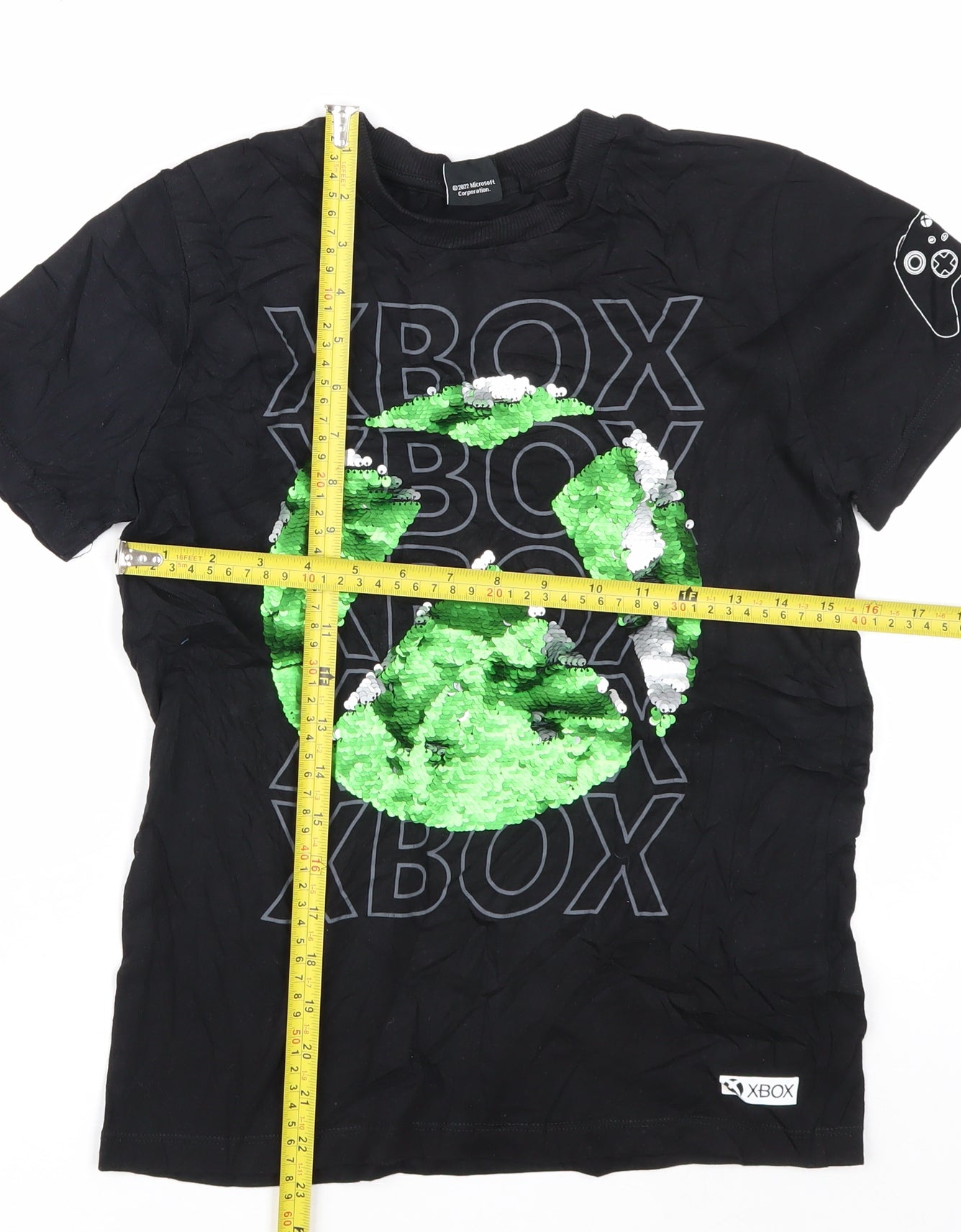 Next Boys Black Xbox Graphic Sequin T-Shirt 11 Years Cotton Short Sleeve