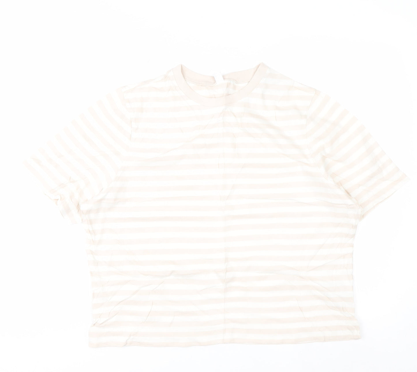 Uniqlo Women's Beige Striped Cotton Short Sleeve T-Shirt M