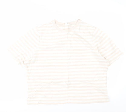Uniqlo Women's Beige Striped Cotton Short Sleeve T-Shirt M