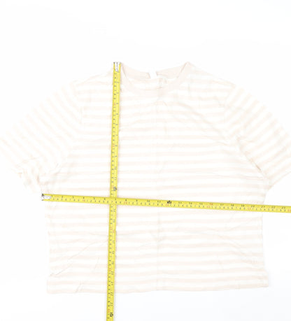 Uniqlo Women's Beige Striped Cotton Short Sleeve T-Shirt M