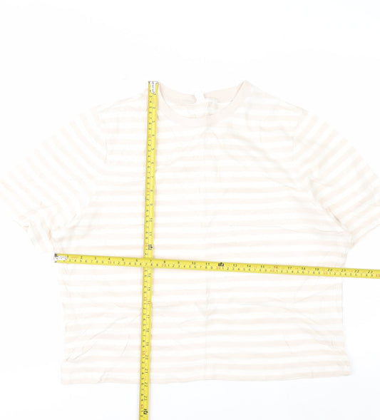 Uniqlo Women's Beige Striped Cotton Short Sleeve T-Shirt M