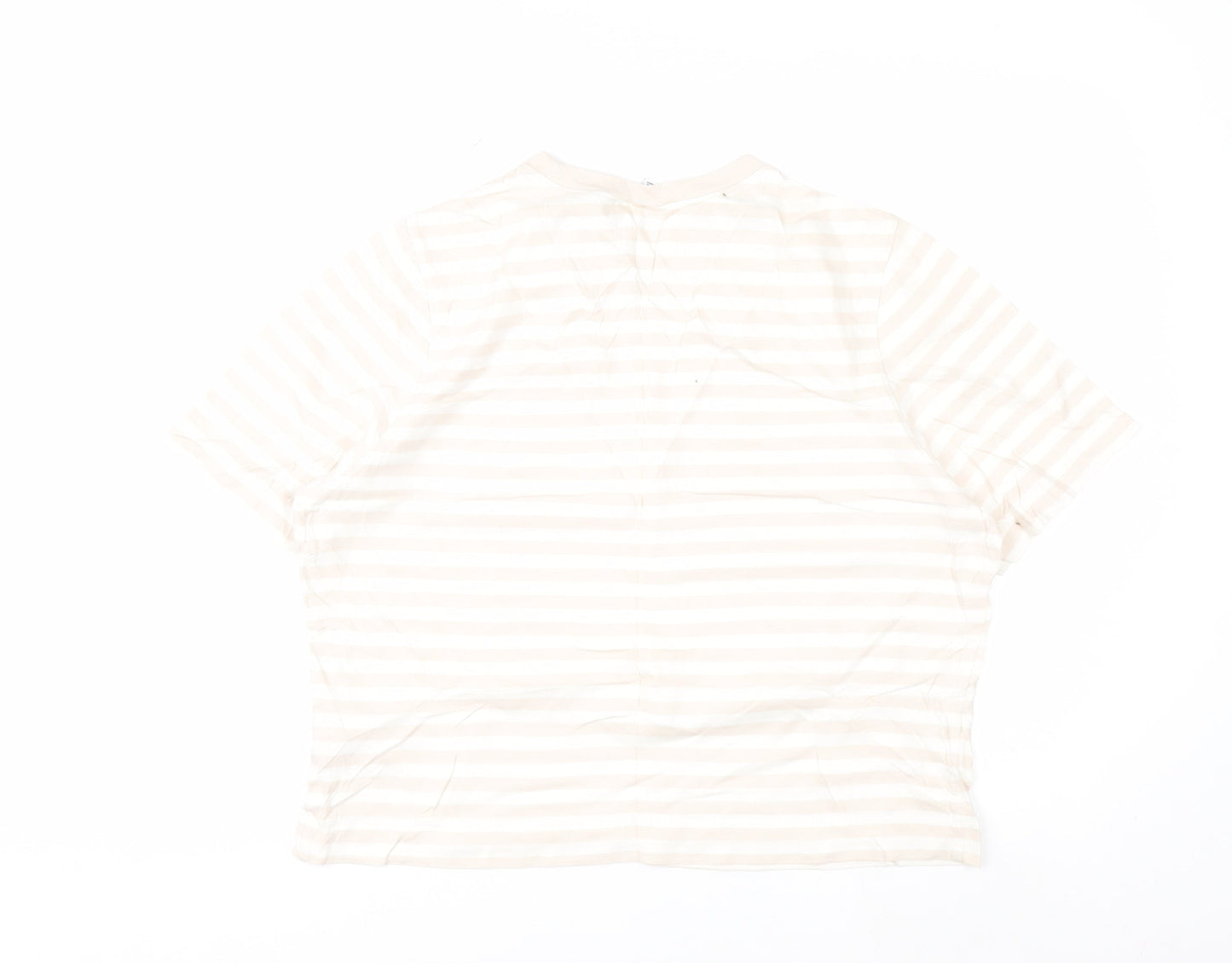 Uniqlo Women's Beige Striped Cotton Short Sleeve T-Shirt M