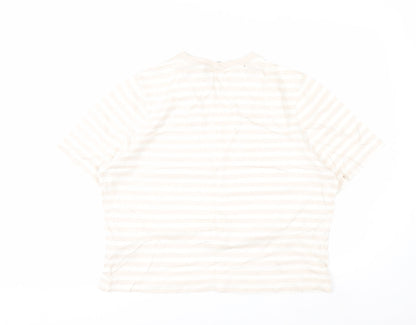 Uniqlo Women's Beige Striped Cotton Short Sleeve T-Shirt M