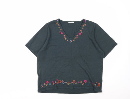 Marks & Spencer Women’s Green Floral Embroidered Wool Knit Top Size 22